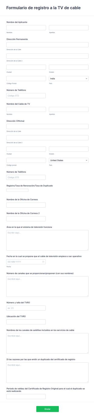 Formulario De Registro A La TV De Cable