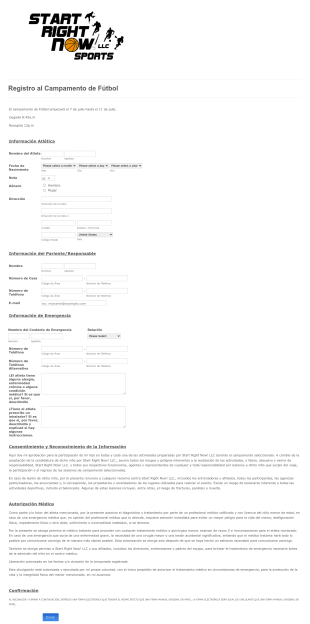 ﻿Formulario De Registro Al Campamento De Fútbol Form Template