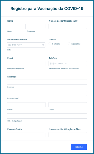Formulário De Registro Da Vacinação Contra A COVID 19 Form Template