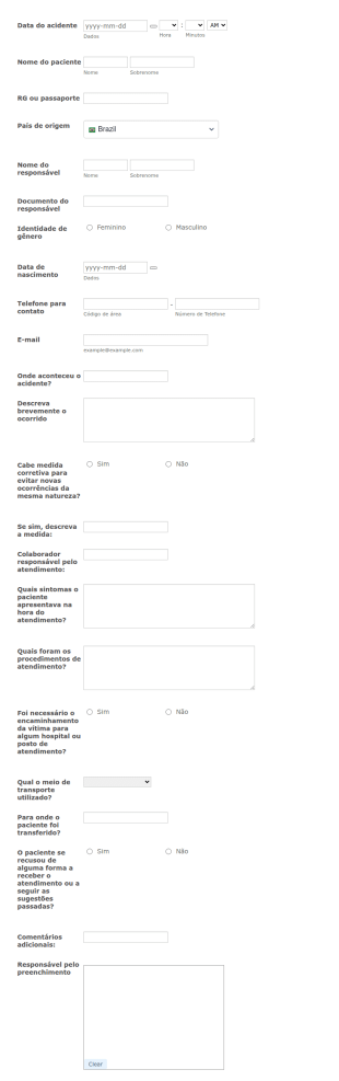 Formulário De Registro De Acidentes