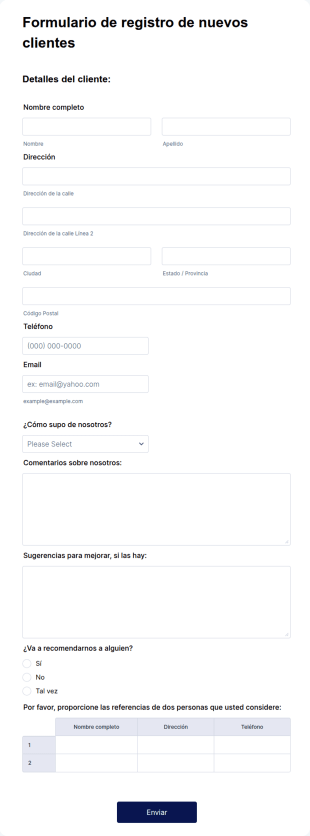 Formulario De Registro De Clientes Nuevos