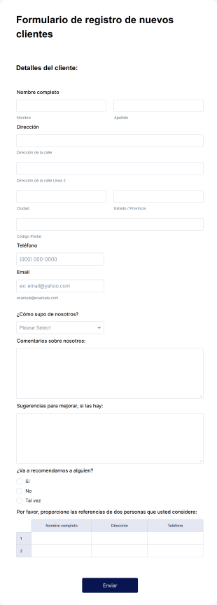 Formulario De Registro De Clientes Nuevos Form Template