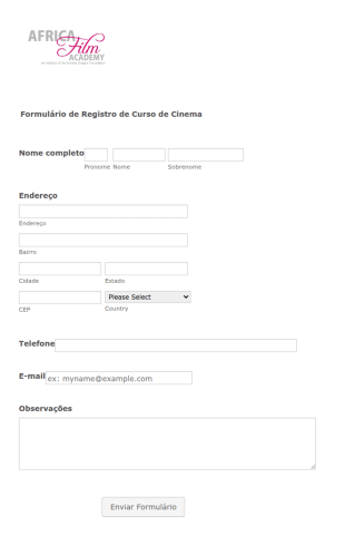 Formulário De Registro De Curso De Cinema