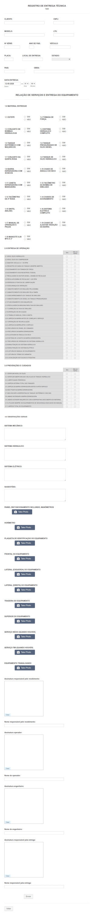 Formulário De Registro De Entrega Técnica