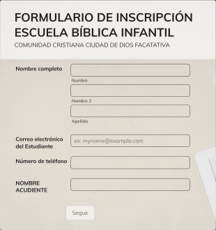 Formulario De Registro De Estudios De Escuela Bíblica Kids Form Template