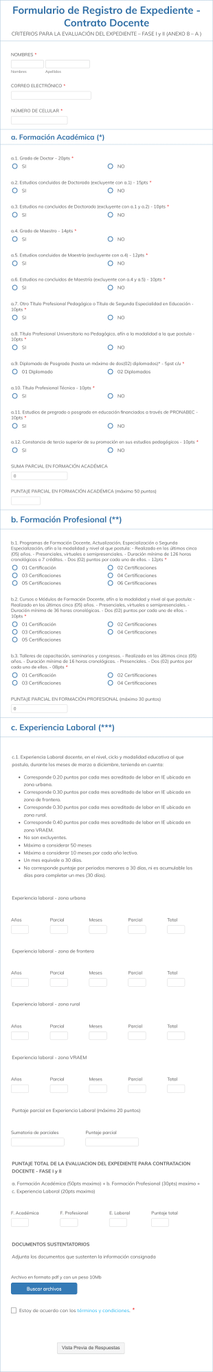 Formulario De Registro De Expediente Contrato Docente