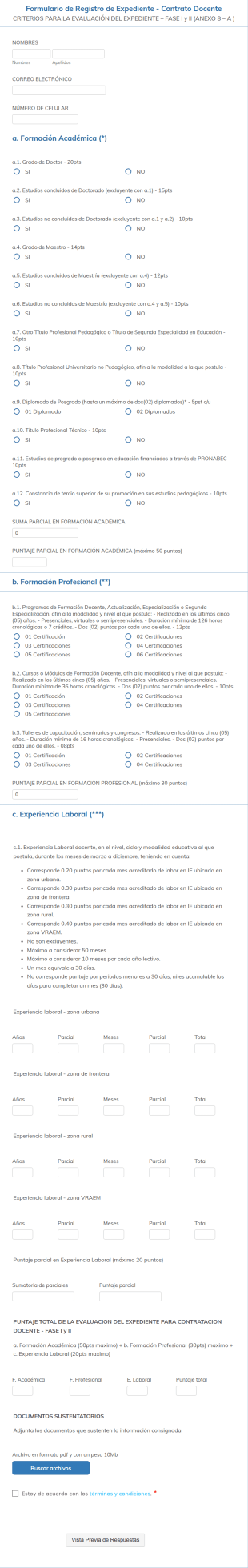 Formulario De Registro De Expediente Contrato Docente