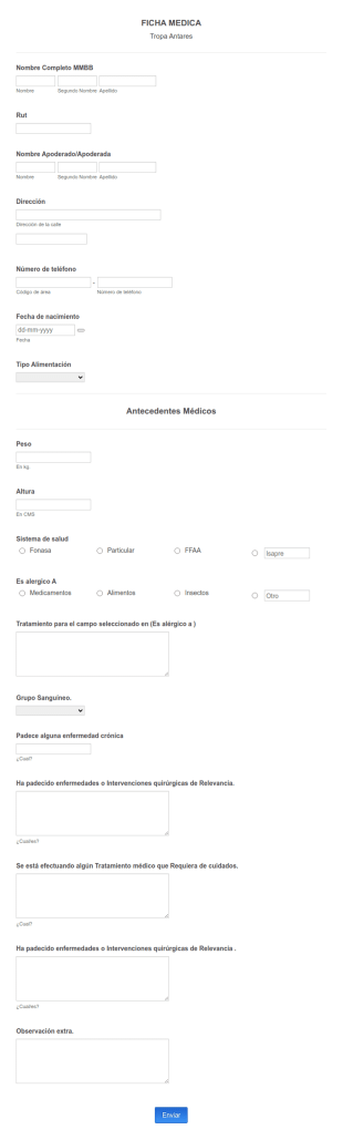 Formulario De Registro De Ficha Médica