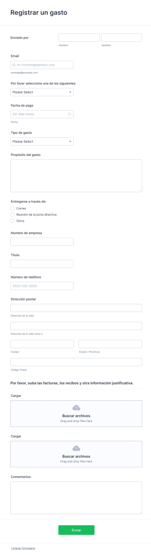 Formulario De Registro De Gastos