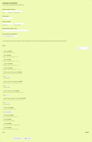 Formulario De Registro De Horario Extendido