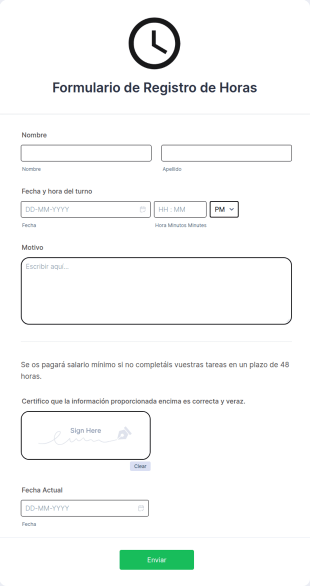 Formulario De Registro De Horas
