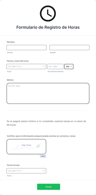 Formulario De Registro De Horas