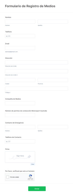 Formulario De Registro De Medios Form Template