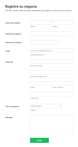 Formulario De Registro De Negocio