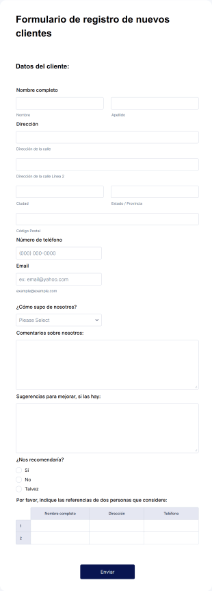 Formulario De Registro De Nuevos Clientes Form Template