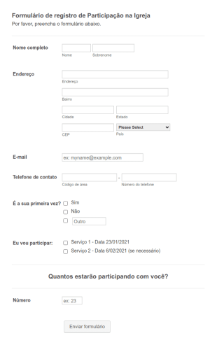 Formulário De Registro De Participação Na Igreja