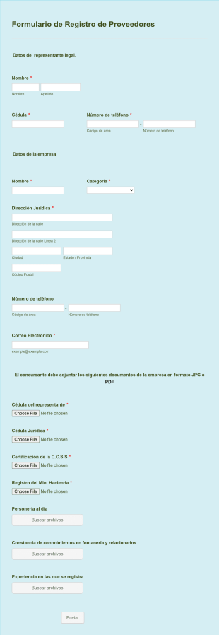 Formulario De Registro De Proveedores