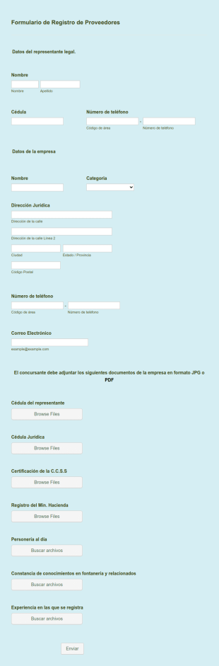 Formulario De Registro De Proveedores