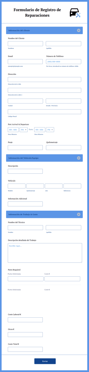 Formulario De Registro De Reparaciones