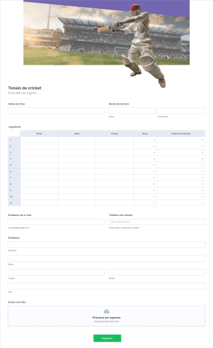 Formulário De Registro De Torneio De Críquete Form Template