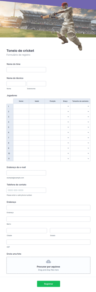 Formulário De Registro De Torneio De Críquete