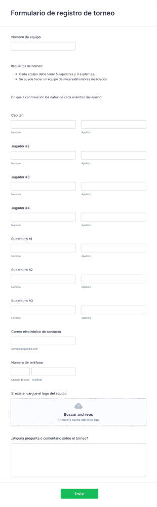 Formulario De Registro De Torneo Form Template