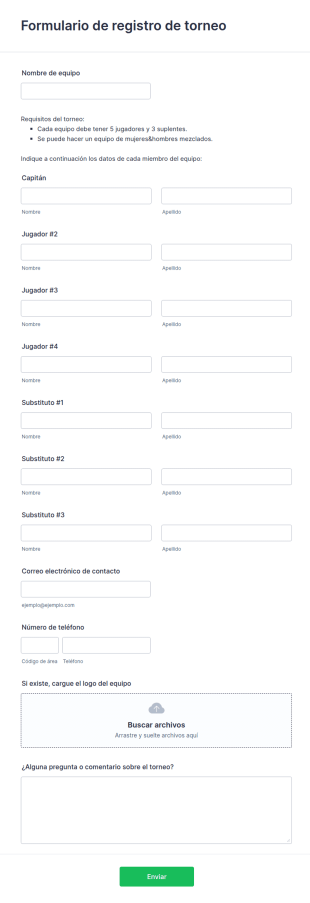 Formulario De Registro De Torneo