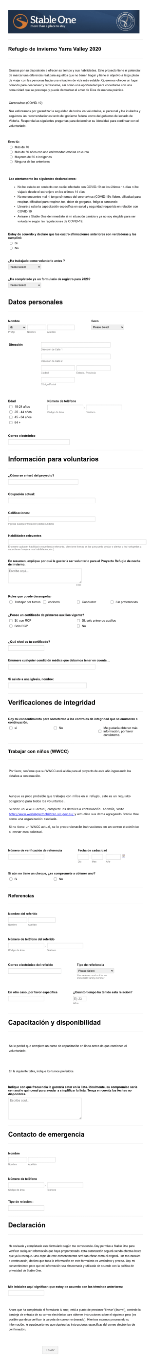 Formulario De Registro De Voluntarios COVID 19 2020