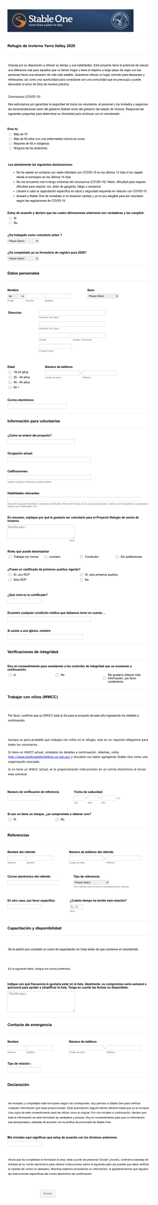 Formulario De Registro De Voluntarios COVID 19 2020
