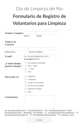 Formulario De Registro De Voluntarios Para Limpieza