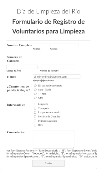 Formulario De Registro De Voluntarios Para Limpieza