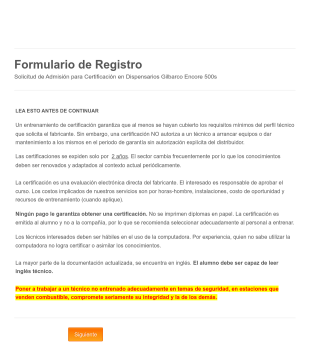 Formulario De Registro Encore 500s
