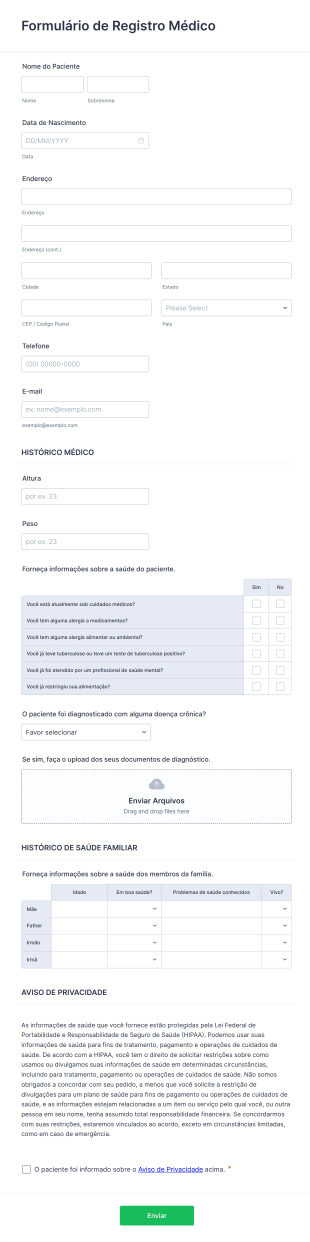 Formulário De Registro Médico Form Template