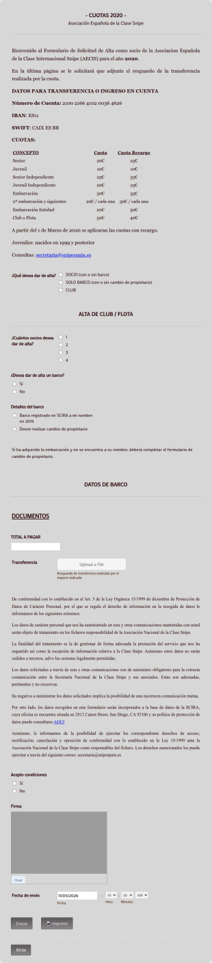 Formulario De Registro Pagos De Cuotas Club Marítimo