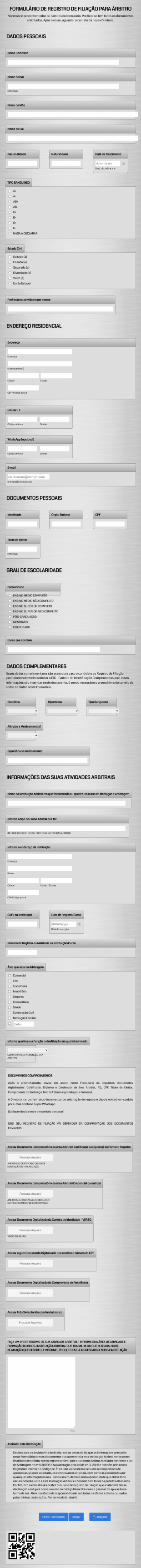 Formulário De Registro Para Árbitro