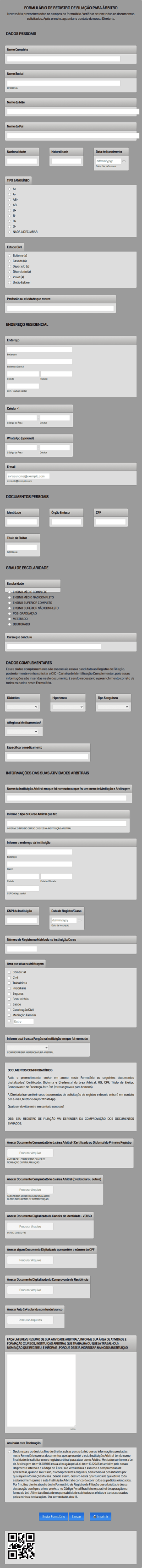 Formulário De Registro Para Árbitro