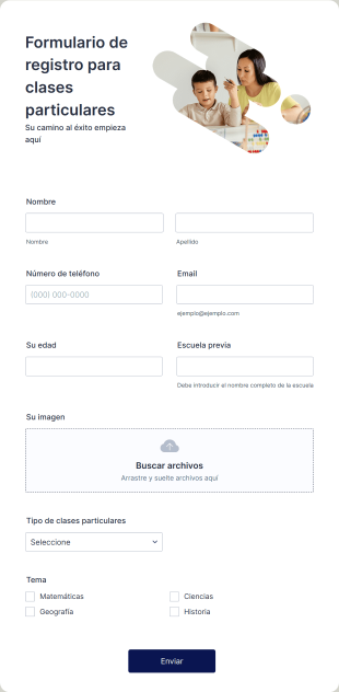 Formulario De Registro Para Clases Particulares