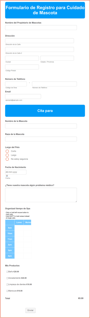 Formulario De Registro Para Cuidado De Mascota Form Template