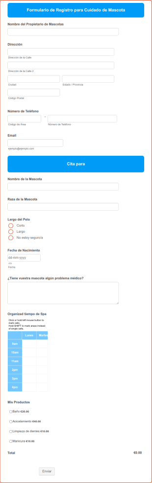 Formulario De Registro Para Cuidado De Mascota
