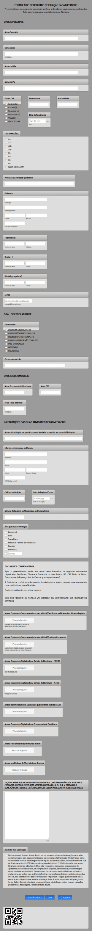 Formulário De Registro Para Mediador