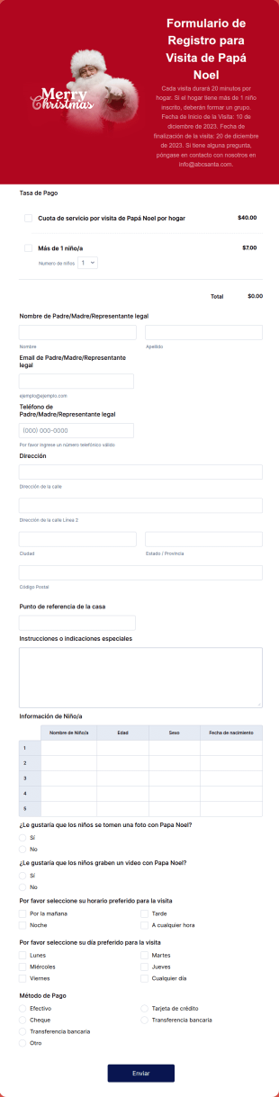 Formulario De Registro Para Visita De Papá Noel