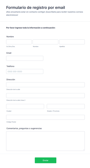 Formulario De Registro Por Email