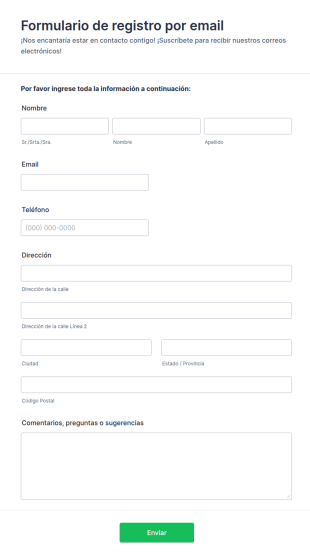 Formulario De Registro Por Email