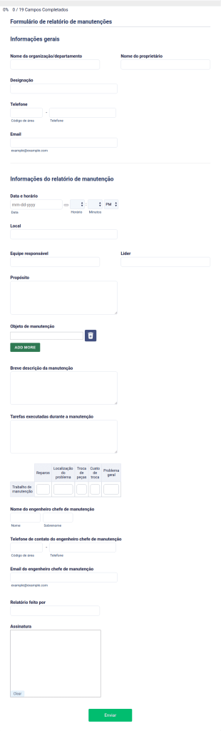 Formulário De Relatório De Manutenções