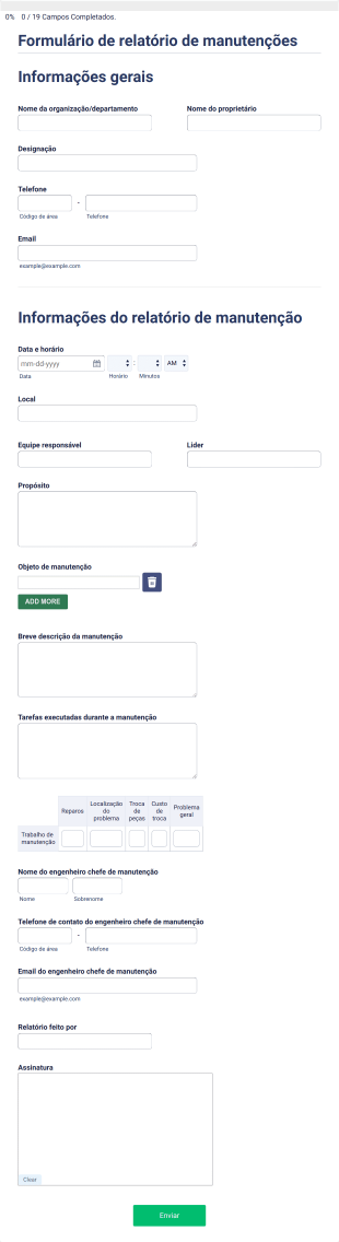 Formulário De Relatório De Manutenções