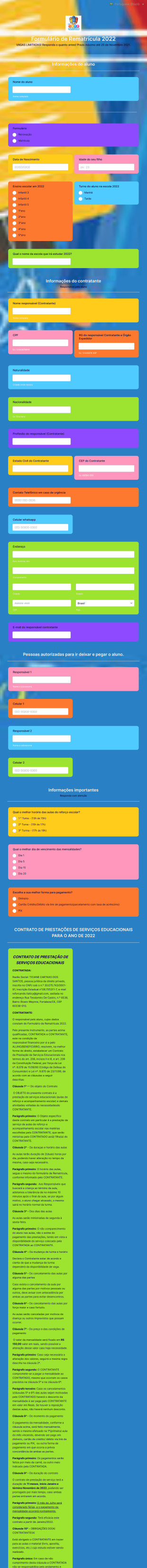 Formulário De Rematrícula 2022 Form Template