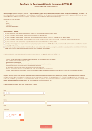 Formulário De Renúncia De Responsabilidade Para Tratamentos A Laser Durante A COVID 19 Form Template