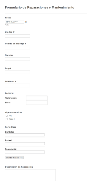 Formulario De Reparaciones Y Mantenimiento Form Template
