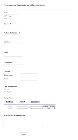 Formulario De Reparaciones Y Mantenimiento