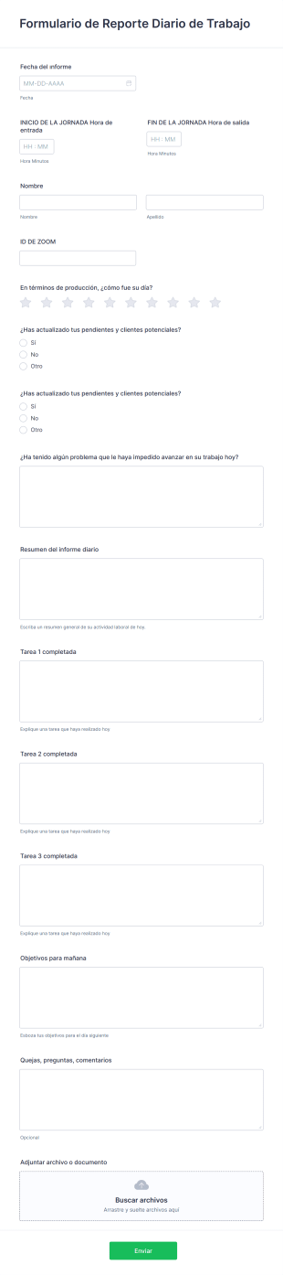 Formulario De Reporte Diario De Trabajo Form Template